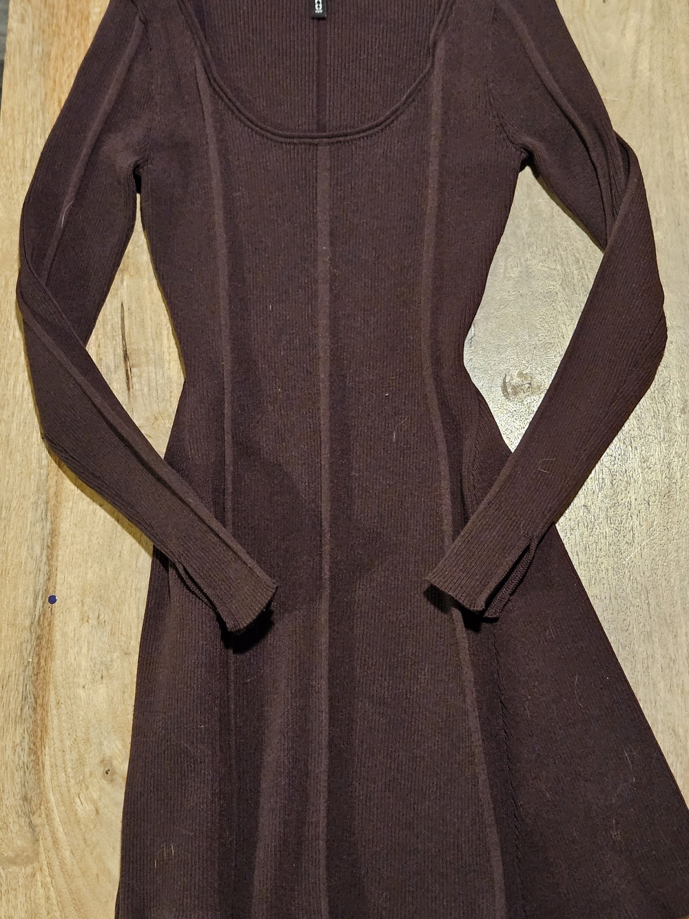 H&M Long Sleeve Ribbed Scoop Neck Dress - Dark Brown